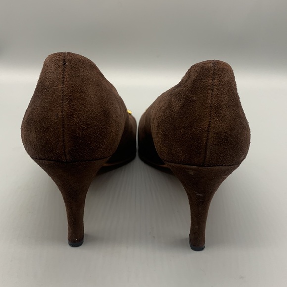 Bally Jeneffe Pump Brown Suede Heel Gold Medallion Career Heel Womens Size 8 - Picture 4 of 6